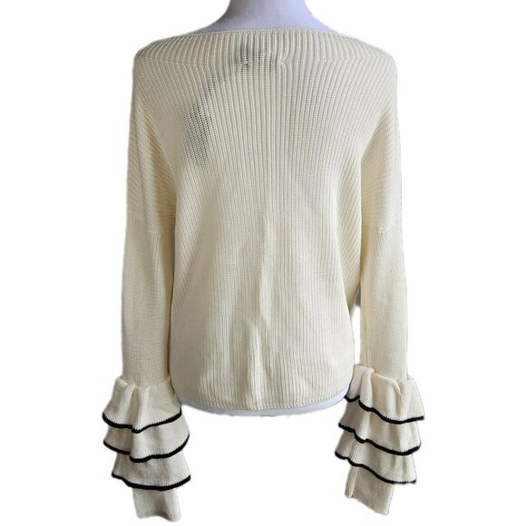 Express Ruffle Sleeve Knit Sweater Women's Small Boatneck Tiered Cuffs Chic NWT - Picture 2 of 8